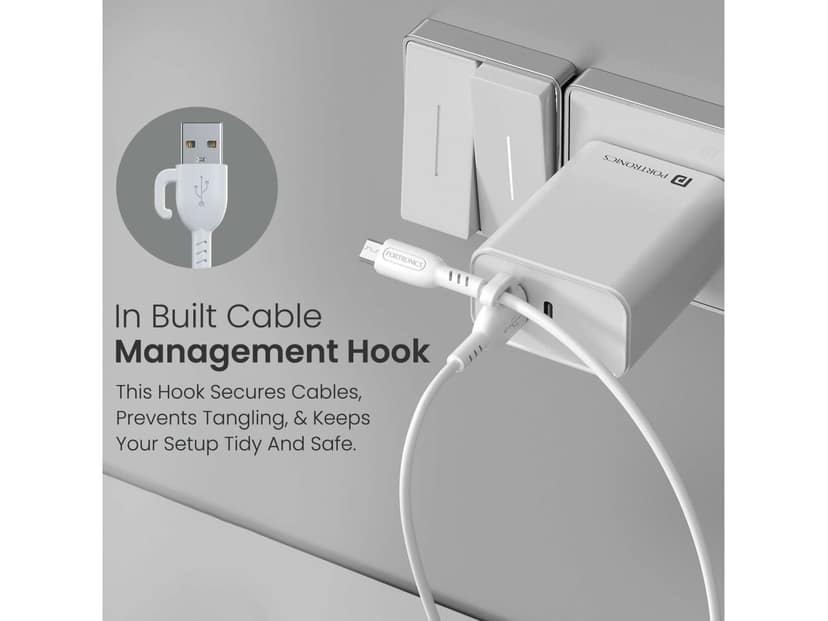 Portronics Konnect Core 3 - USB TO Micro 3.0A Max Output, 1M Cable Length, Strong PVC Material, Fast Data Sync - White view 3