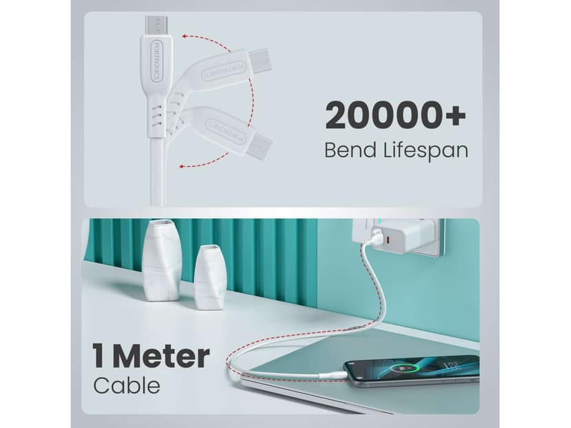 Portronics Konnect Core 3 - USB TO Micro 3.0A Max Output, 1M Cable Length, Strong PVC Material, Fast Data Sync - White view 4