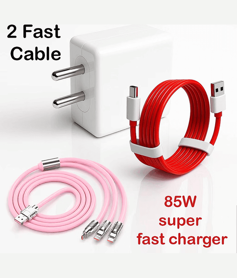 COMBO Universal 85W Power Adapter – Fast Charger with Type-C, Micro USB & Lightning Cable