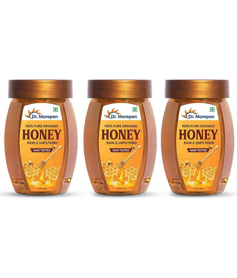 Dr. Morepen 100% Pure Organic Honey Raw & Unfiltered NMR Tested Pack of 3 (750g)