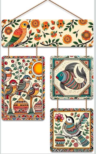 Madhubani Art Wall Hanging Set, Multicolour Folk Art Panels