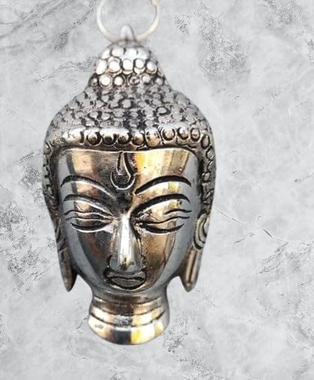 Patwari Arts Decorative Buddha Head Wall Hanging, Silver Finish, 12.7 cm Height, Metal Showpiece for Home and Office view 2