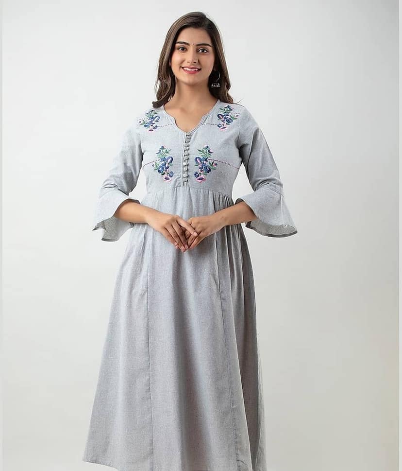 MAUKA - Silver Cotton Women's Flared Kurti ( Pack of 1 )