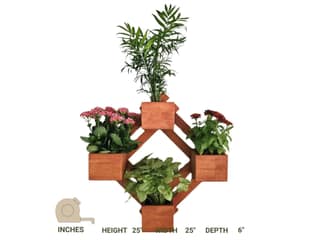 BARISH - Wall Mounted Planter - Diamond | Handcrafted with Rubberwood | Indoor Planter Frame with Stand 25" x 25" x 6" Inches - Sandy Brown