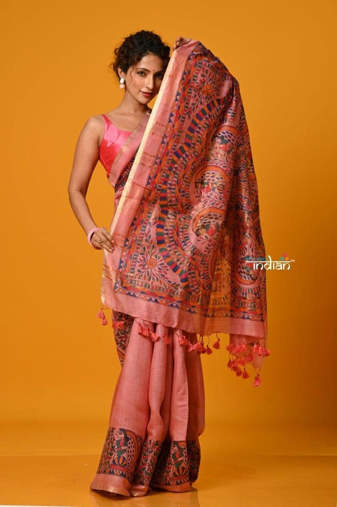 Param Sundari ~ HandPainted Madhubani Elegant Soft Pink Pure Tussar Saree (By Khadigram certified Weavers) view 4