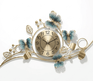 Royal Butterfly Horizon Wall Clock – Handcrafted Gold & Azure Metal Art