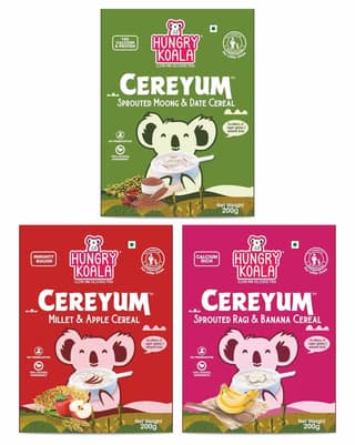HUNGRY KOALA Cereal Made With Natural Ingridients Millet Apple Ragi Banana Sprouted Moong & Dates For Kids To Grow Healthy No Preservative Or Additives Or Maida 200 Grams Pack Of 3