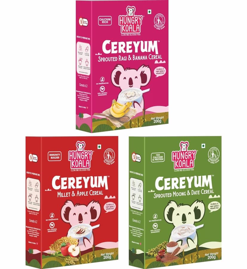 HUNGRY KOALA Cereal Made With Natural Ingridients Millet Apple Ragi Banana Sprouted Moong & Dates For Kids To Grow Healthy No Preservative Or Additives Or Maida 200 Grams Pack Of 3 view 4