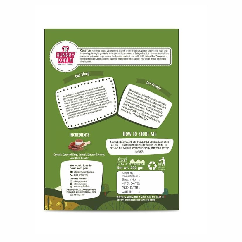 HUNGRY KOALA Cereal Made With Natural Ingridients Millet Apple Ragi Banana Sprouted Moong & Dates For Kids To Grow Healthy No Preservative Or Additives Or Maida 200 Grams Pack Of 3 view 5
