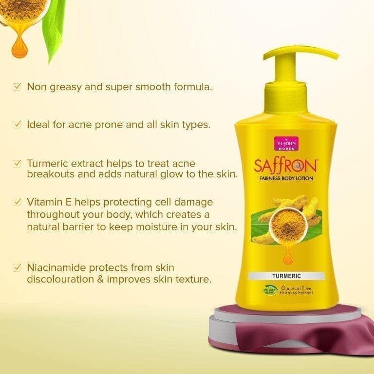 VI-JOHN Saffron Fairness Turmeric Body Lotion With Vitamin E - 250 ML (Men & Women) For All Skin Types view 4