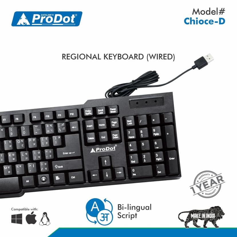 ProDot KB-Choice QWERTY �Made in India� Keyboard with 104 Low Profile Keys, Spill Resistant Design for Windows, Mac, PC, Laptop view 2