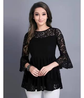 Hemang Fashion Women's Net Peplum Top ( Blue )