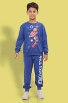 Ninos Dreams Boys Space Explorer Print Full Sleeves Cotton Coord Set with Tshirt & Joggers- Blue