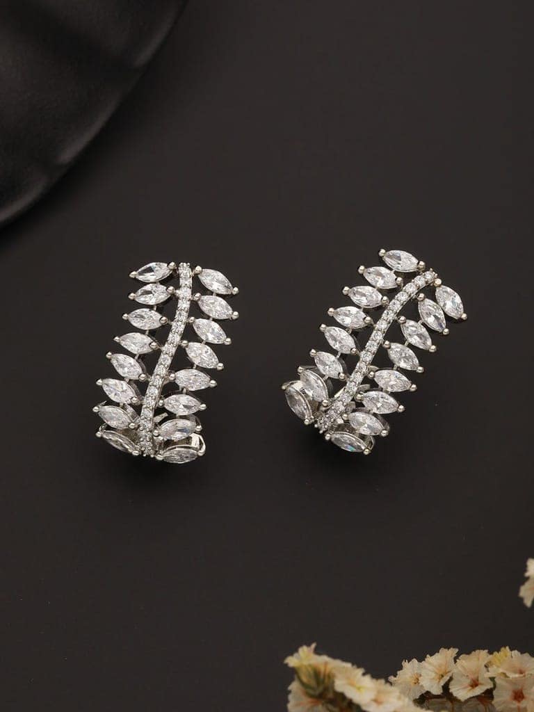 Silver Toned AD Studded Minimal Baali Earring view 2