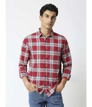 HJ HASASI 100% Cotton Slim Fit Checks Full Sleeves Men's Casual Shirt - Red ( Pack of 1 )