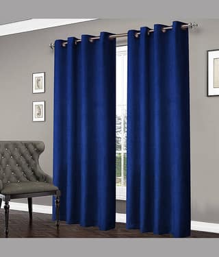 Home Candy Set of 2 Door Blackout Room Darkening Eyelet Polyester Navy Blue Curtains ( 213 x 120 cm )