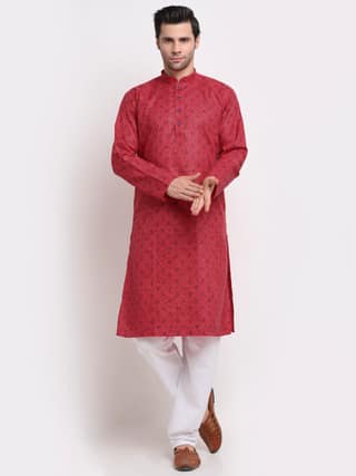 KRAFT INDIA Men Cotton Blend Floral Printed Kurta