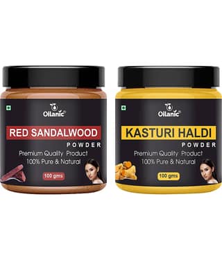Oilanic 100% Red Sandalwood Powder & Kasturi Haldi Powder-Skin Hair Mask 200 g Pack of 2