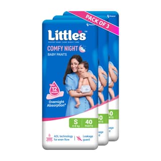 Little's Baby Diapers S Size (Small) Pants Style | 4-8 kg | 120 Count | Comfy Nights Baby Diaper Pants with Leakage Guard & Upto 12 Hours Absorption (40 Count, Pack of 3) Little's Baby Diapers S Size (Small) Pants Style | 4-8 kg | 120 Count | Comfy Night