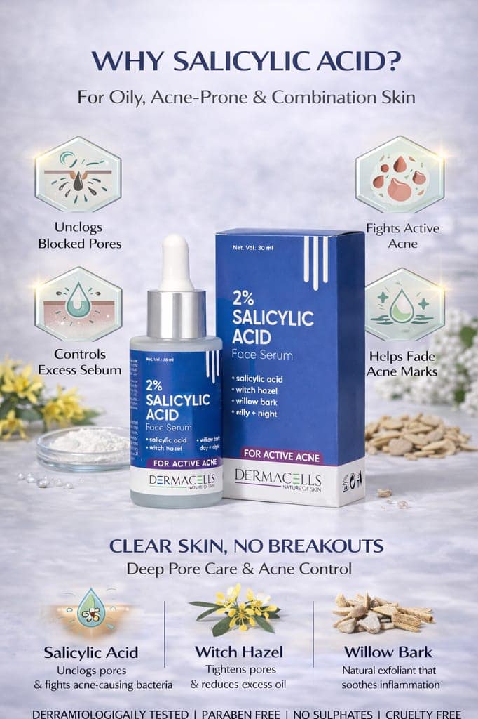Dermacells 2% Salicylic Acid Face Serum for Acne Control with Witch Hazel & Willow Bark – 30 ml view 3