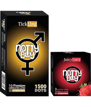 NottyBoy Strawberry Flavoured and Super Dotted With 1500 Dots Condoms - Set of 2, 13 Pieces