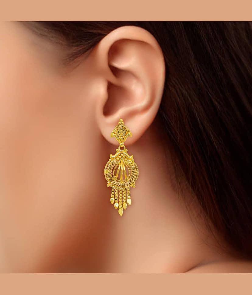 LUV FASHION Golden Drop Earrings ( Pack of 1 ) view 2