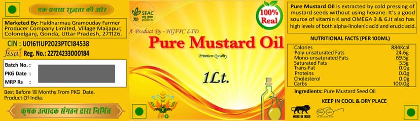 SFAC Pure Mustard Oil - Premium Quality, 1 Litre view 4