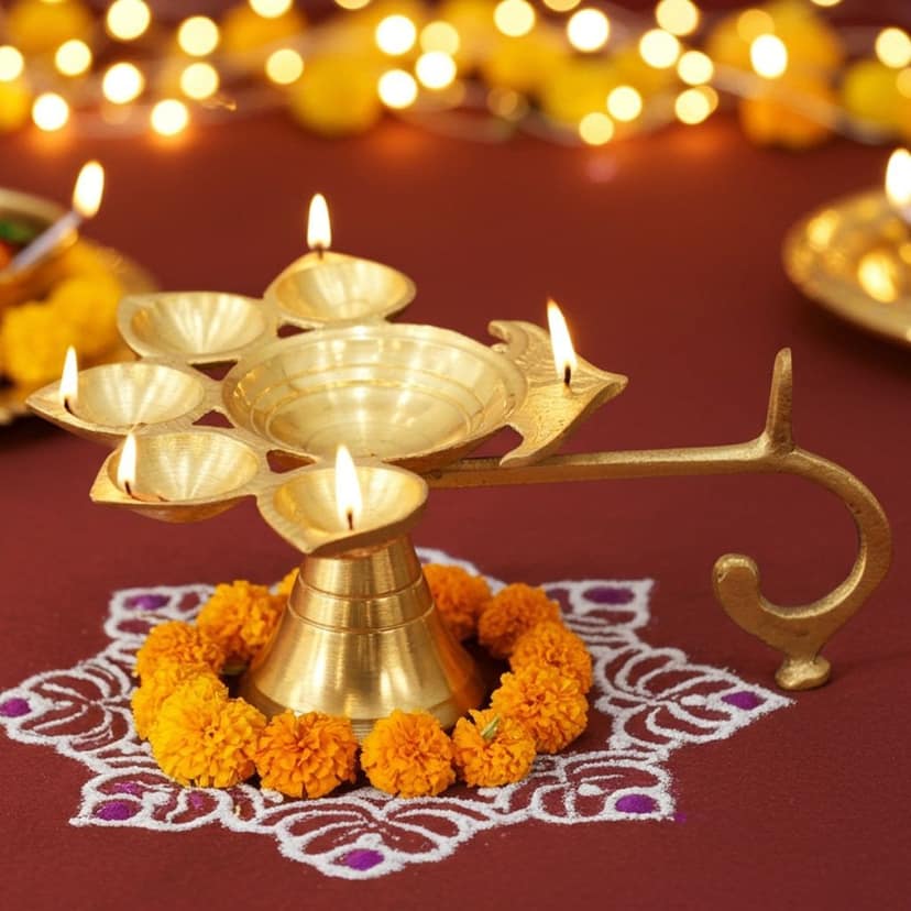 Brass Table Decor Oil Lamp Deepak 5 Wicks - Classic Brass Deepak for Puja Rituals, Height : 2.1 Inch (FMAS317 A)