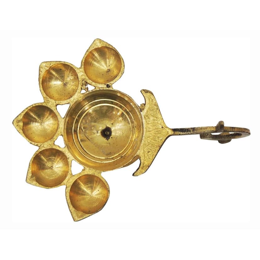 Brass Table Decor Oil Lamp Deepak 5 Wicks - Classic Brass Deepak for Puja Rituals, Height : 2.1 Inch (FMAS317 A) view 3