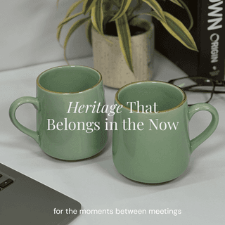 Heritales Sage Green Ceramic Mug for Coffee, Milk & Tea Lovers – 350 ML | Handcrafted in India | Vegan, Bone China-Free | Microwave, Dishwasher & Freezer Safe | Premium Artisanal Mug– Set of 2
