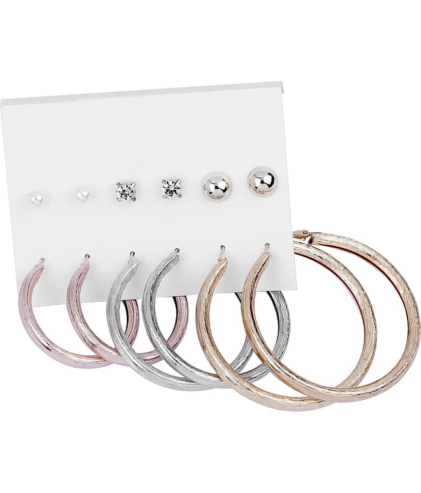 Silver Shine Stylish Fashion Earring Combo 3 Bali With 3 Studs Set For Women Girls