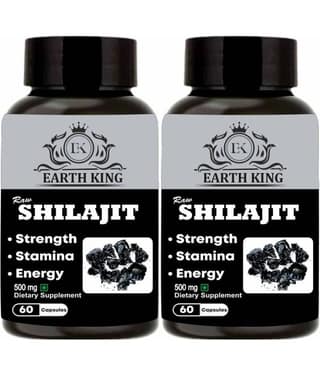 EARTH KING Raw Shilajit/Shilajeet Extract Capsule - 500mg 120 Capsules (Pack of 2)