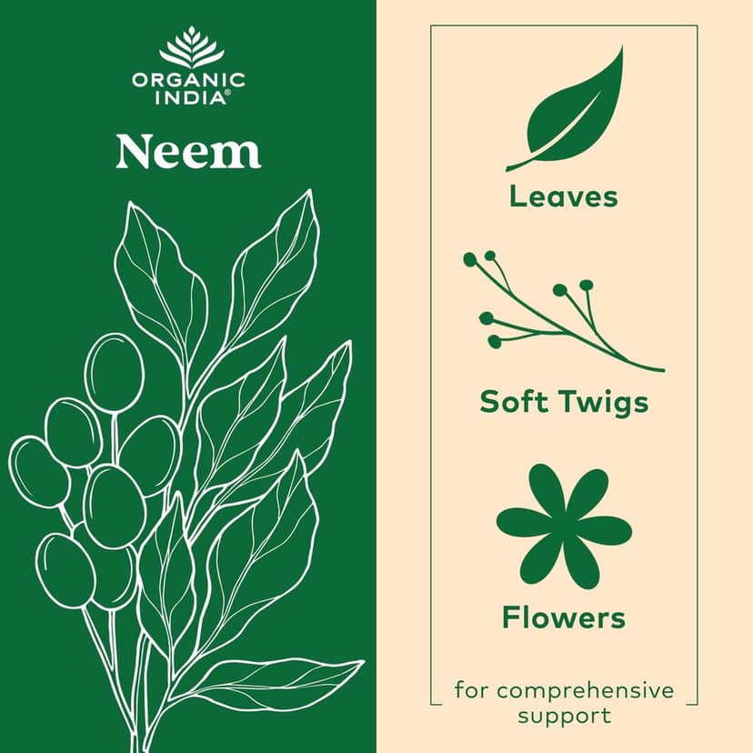 A TATA Product - Organic India Neem Blood Purifier - 60 Veg Capsules, Natural Blood Purifier, Plant-Based Anti-Bacterial, Anti-Viral, With Immunity Boosting Properties, GMP & NPOP Certified Organic view 2