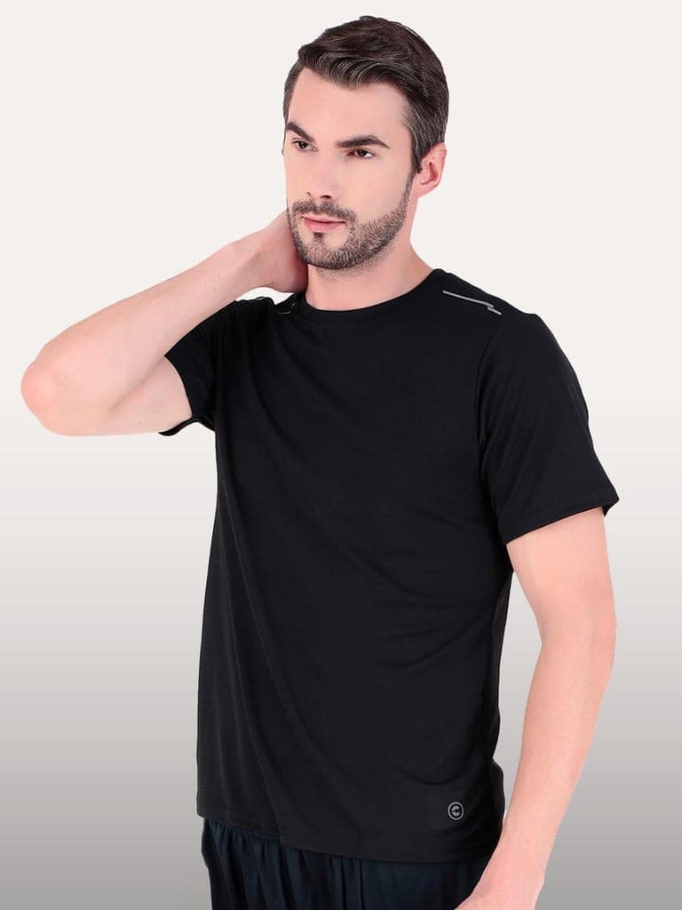 Freecultr Men's Activewear Sports T-Shirt Quick Dry Half Sleeve Plain Soft & Stylish Polyster Dry Fit Gym Workout Running Casualwear T Shirts for Man Pack of 1-Black view 4