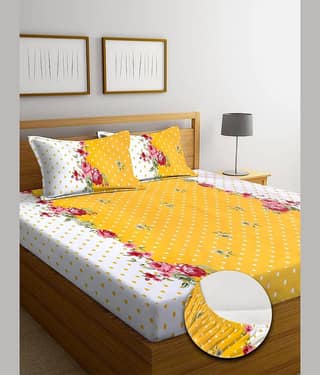 Neekshaa Cotton Geometric Fitted Fitted bedsheet with 2 Pillow Covers ( Double Bed ) - White