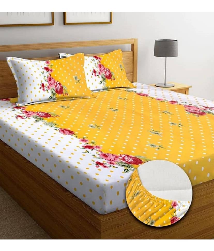 Neekshaa Cotton Geometric Fitted Fitted bedsheet with 2 Pillow Covers ( Double Bed ) - White view 2