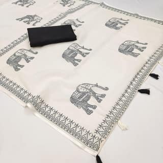 Elephant Linen Saree