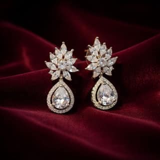 ✨ Classic White American Diamond Drop Earrings – Elegant Bridal & Party Wear Jewellery ✨