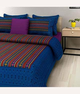 PETROSOLY Cotton 1 Double Bedsheet with 2 Pillow Covers ( Blue )