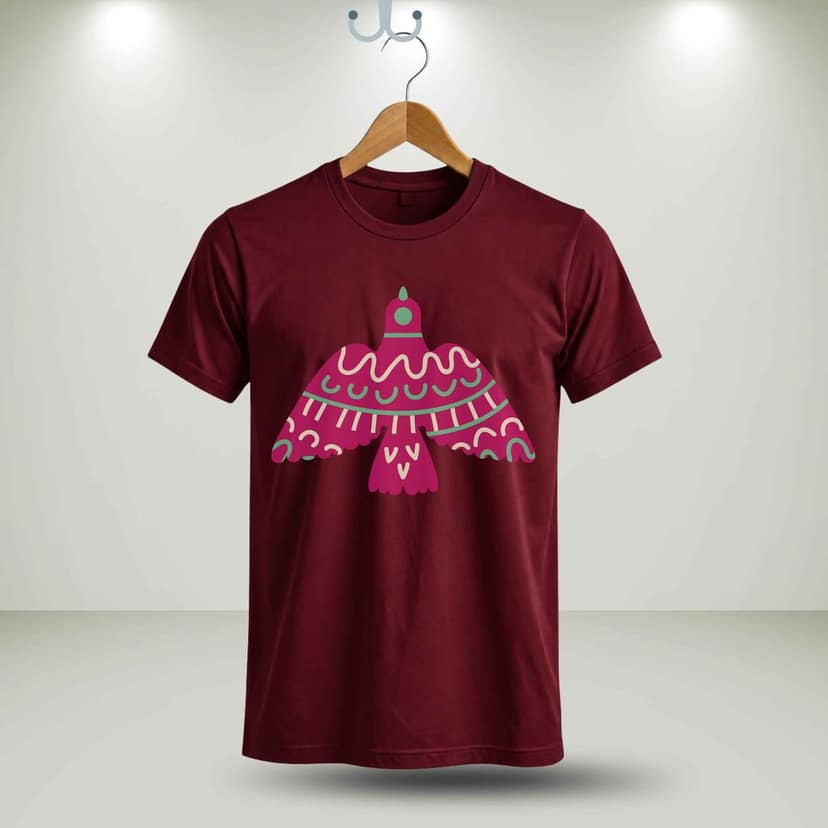 Trishoolin "Folk Art Bird Graphic" Floral Theme Art T-Shirt | Design 30166MB