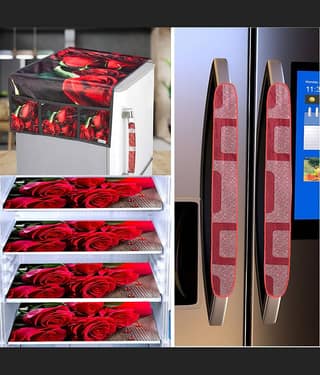 Crosmo Polyester Abstract Printed Fridge Mat & Cover ( 99 53 ) Pack of 7 - Red