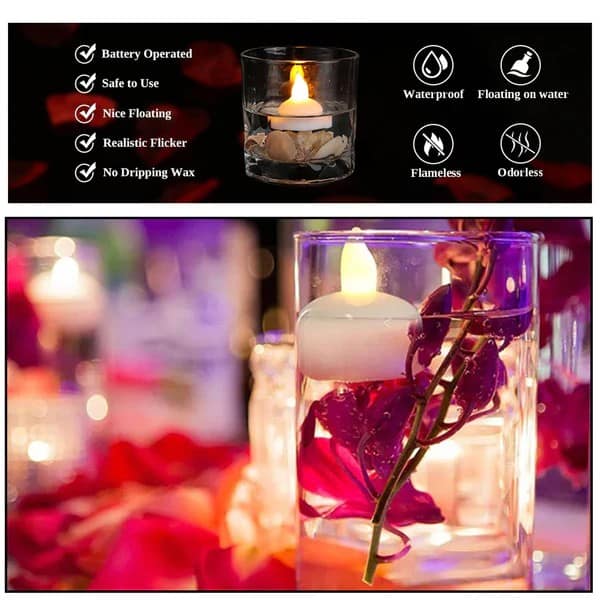 Set of 12 Flameless Floating Candles Battery Operated Tea Lights Tealight Candle - Decorative, Wedding., Diwali( Diya , Divo , Diva , Deepak , Jyoti ,) view 2