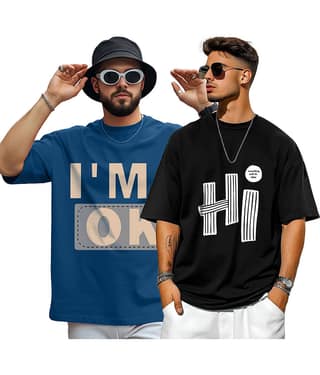 AUSK Men Cotton Blend Oversized Fit Printed T-Shirt ( Teal )