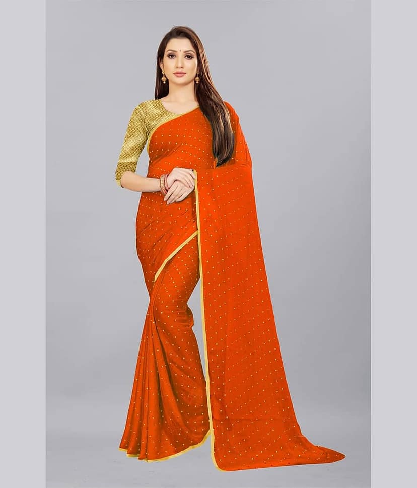 Rhey Chiffon Printed Saree With Unstitched Blouse Piece ( White )
