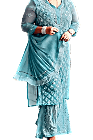 Blue Gala Daman Lucknowi Chikankari Casual Georgette Kurti