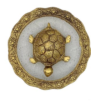 Fashion Bizz Feng Shui Tortoise For Good Luck On Glass Plate - 15 cm