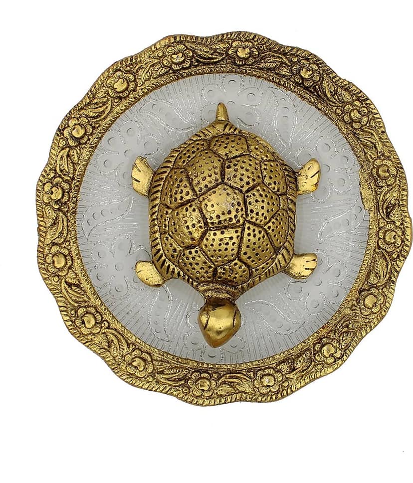 Fashion Bizz Feng Shui Tortoise For Good Luck On Glass Plate - 15 cm