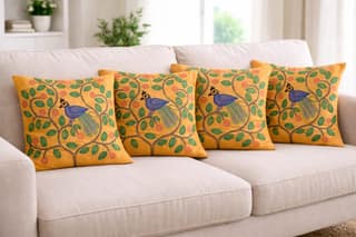 Peacock Embroidered Cushion Cover - Set of 4
