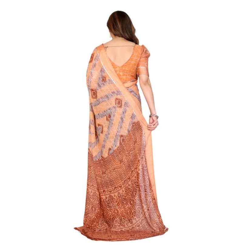 womens georgette printed saree with unstitched blouse 5mtr orange pid62627 view 3