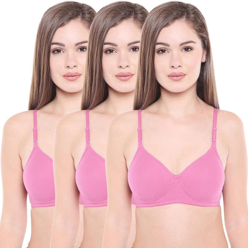 Bodycare Cotton Spandex Lightly Padded Non wired Seamless cup bra-Pack of 3